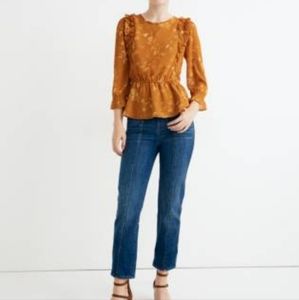 Madewell Ruffle-Shoulder Peplum Top in Tonal Botanical Size Small NEW